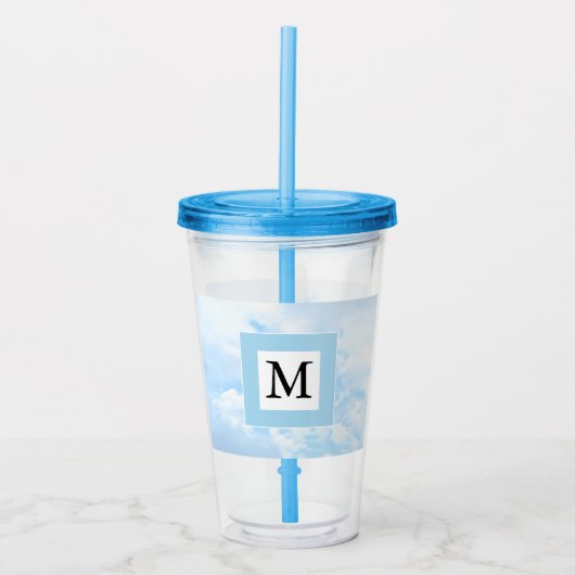 Foto van Soft Blue Sky Custom Single Initiaal Acryl Drinkbeker (Voorkant)