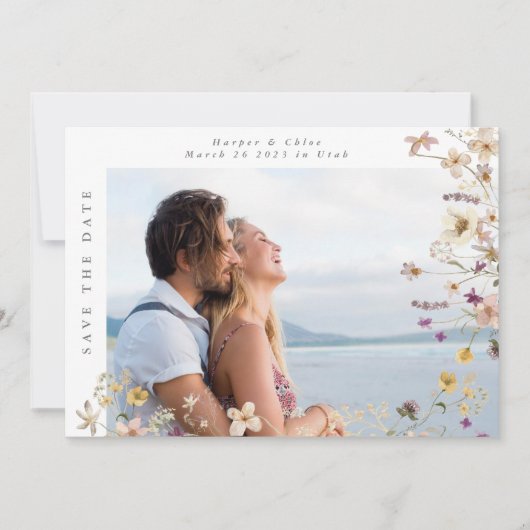 Foto van Spring Framed Wildflower Boho Wedding Save The Date (Voorkant)