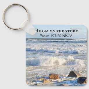 Foto van Stormy Zee Hij calms de Bijbelverse van h Sleutelhanger
