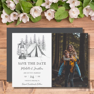 Foto van Tent and Woodland Sketch Camping Wedding Save The Date