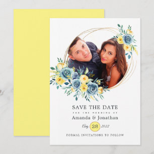 Foto van Turquoise en Yellow Floral Wedding Photo Save The Date