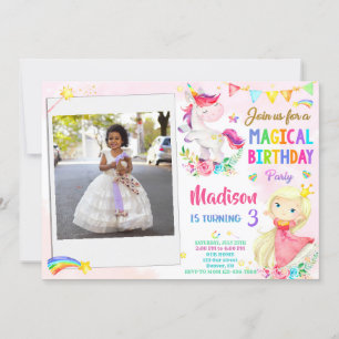 Foto van Unicorn en Princess verjaardaguitnodiging Kaart