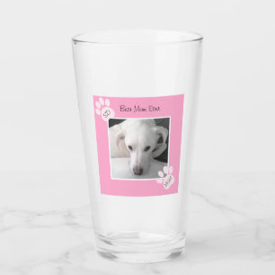 Foto van unieke witte dog monogram roze poten glas
