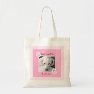 Foto van unieke witte dog monogram roze poten tote bag