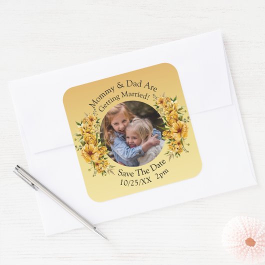 Foto van uw kinderen Moeder Vader trouwen Vierkante Sticker (Envelop)