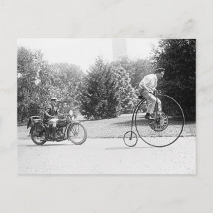  foto van Velocipede en politiemotorfiets Briefkaart