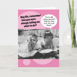 Foto van Vintage 50 aan oudere Bossy-sibling Birth Kaart