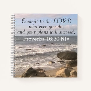 Foto van Wavy Ocean Shore Proverbs Bijbel Verse Ze Notitieboek