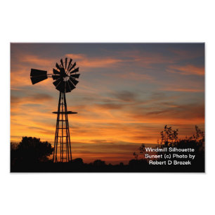 Foto van Windmill Silhouette Sunset Afdruk