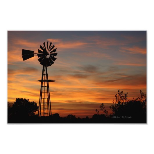 Foto van Windmill Silhouette Sunset Afdruk (Voorkant)