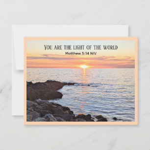 Foto van Zon en Ocean Bijbel Verse Aanmoediging Feestdagenkaart