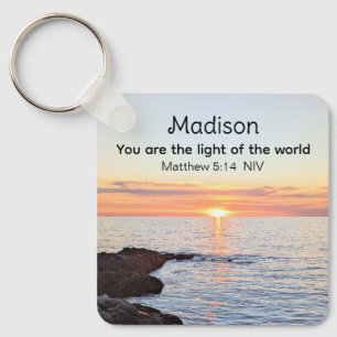 Foto van Zon en Ocean Bijbel Verse Naam Sleutelhanger