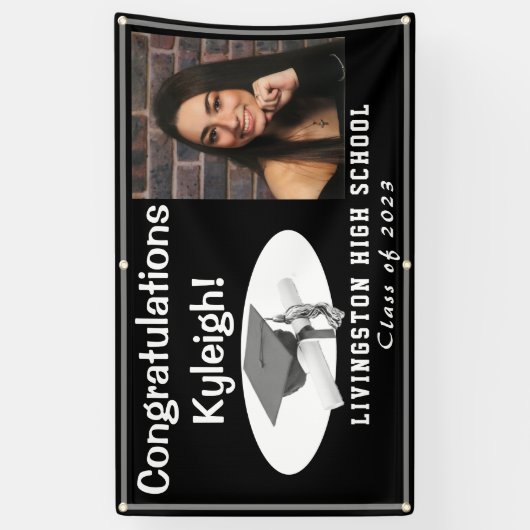 Foto van zwart, grijs en wit Afstuderen Spandoek (Verticaal)