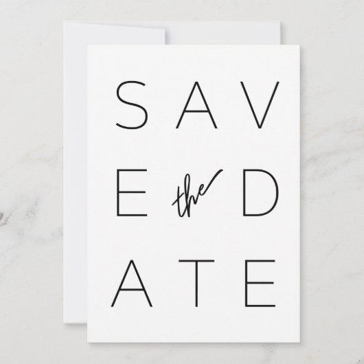 Foto van zwart-wit modern, minimalistisch script save the date (Voorkant)