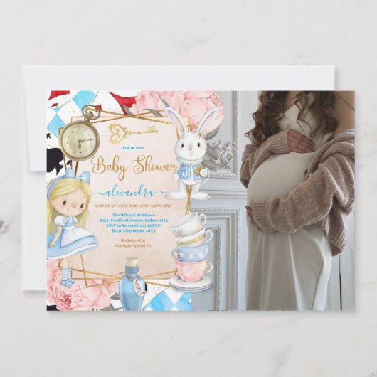 Foto Verhaal Boek Alice in Wonderland Baby shower Kaart (Voorkant)
