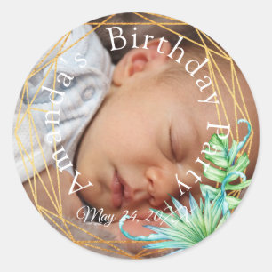 Foto Verjaardag Baby Shower Tropisch Goud Ronde Sticker