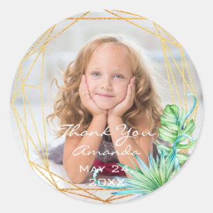 Foto Verjaardag Lijst Tropisch Goud Bruid Dank Ronde Sticker