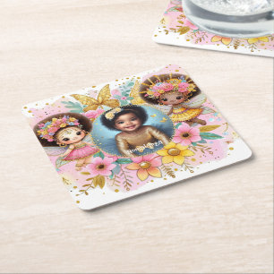 Foto Verjaardag Little Black Fairy Afrikaans Roze Vierkante Kartonnen Onderzetter