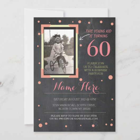Foto Verjaardag stijl Chalk Pink Invitation Kaart (Voorkant)