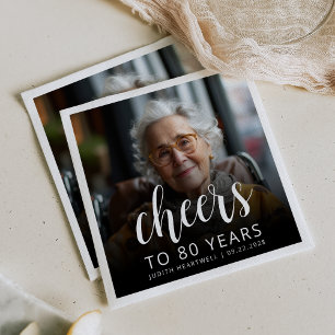Foto verjaardagsfeest 80 jaar White Script Proost Servet