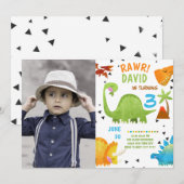 Foto verjaardagsuitnodiging jongen dinosaurus kaart (Voorkant / Achterkant)