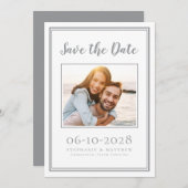 Foto Verloving Weddenschap Simple Grey White Save The Date (Voorkant / Achterkant)