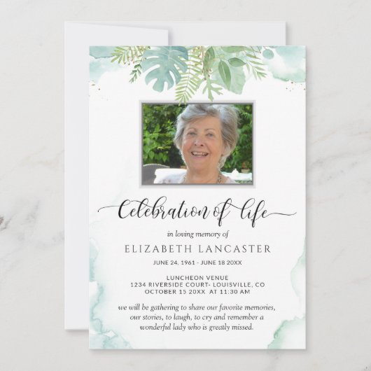 Foto viering van het leven, groen Uitvaart Kaart (Voorkant)