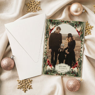 Foto Vintage Amaryllis en Hulst Kerstmis Feestdagenkaart