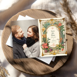 Foto Vintage Bloemige Art Nouveau Bruiloft Save The Date