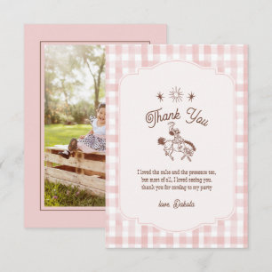 Foto Vintage Cowgirl Rodeo Gingham Meisje Verjaard Bedankkaart