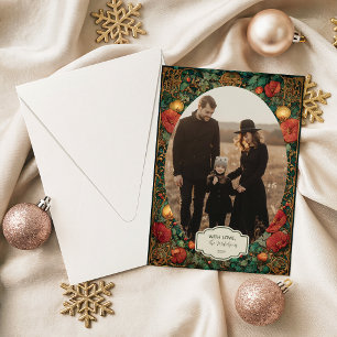 Foto Vintage Goud Amaryllis Kerstmis Feestdagenkaart