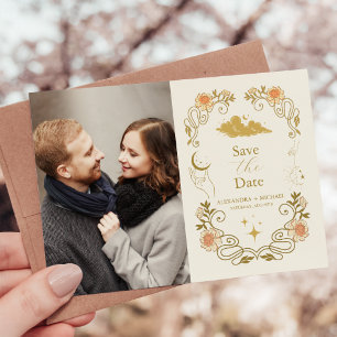 Foto Vintage Mysterieuze Botanische Trouwdag Save The Date