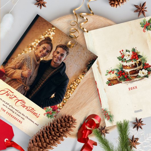 Foto Vintage Script Traditionele Eerste Kerstmis Feestdagenkaart