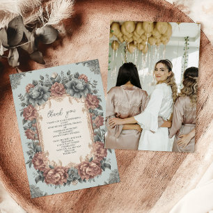 Foto Vintage Stof Blauw Art Nouveau Bruidsdouche Bedankkaart