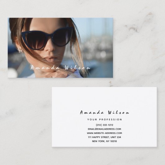 Foto Visitekaartje Gewoon Modern Wit Script (Voorkant / Achterkant)