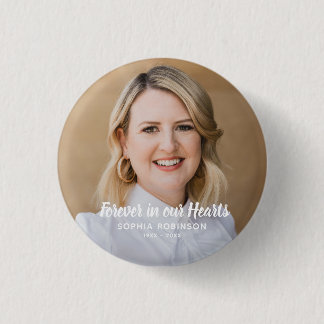 Foto voor altijd in onze harten begrafenis ronde button 3,2 cm
