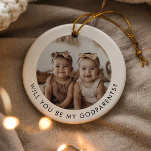 Foto voorstel peetouders meisjes tweeling keramisch ornament