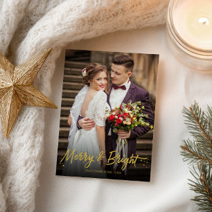 Foto vrolijk en helder pasgetrouwd kerstvakantie briefkaart