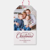 Foto Vrolijk Kerstfeest Waterverf Botanisch Cadeaulabel (Voorkant)