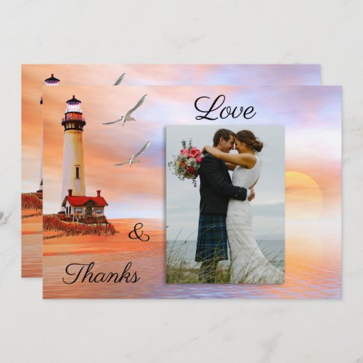 Foto vuurtoren strand bruiloft dank u kaart (Voorkant / Achterkant)