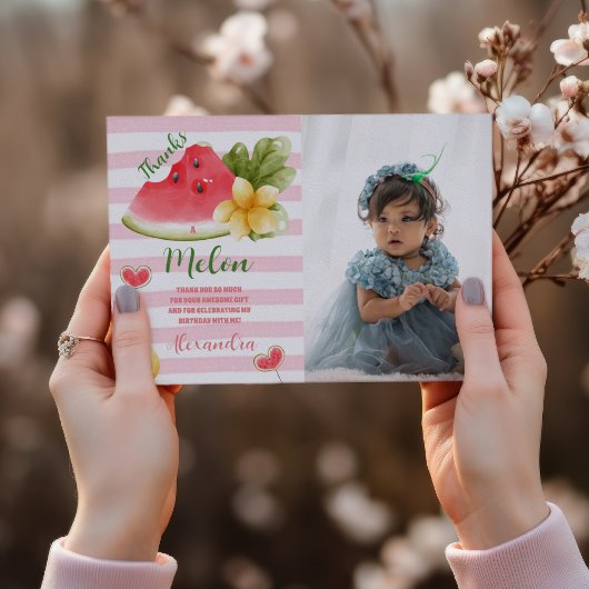 Foto Waterverf Een in een meloen Eerste Verjaardag Bedankkaart