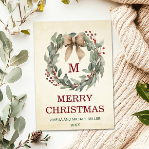 Foto Waterverf krans Merry Christmas Kaart