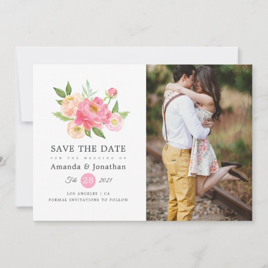 Foto Waterverf Peonies Weddenschap Save The Date (Voorkant)