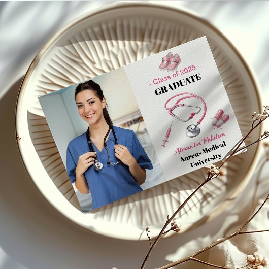Foto Waterverf Pink Nursing School Afstuderen Aankondiging
