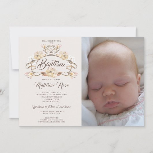 Foto Waterverf Rustieke Bloemendoop Kaart (Voorkant)