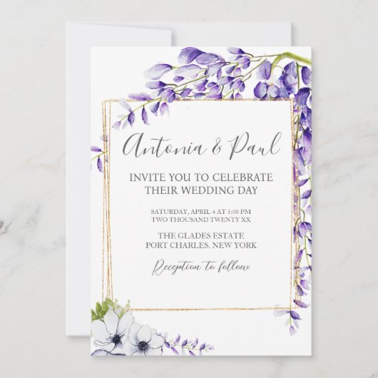 Foto Waterverf Wisteria Blooms QR Code Wedding Kaart (Voorkant)