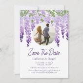 Foto Waterverf Wisteria Floral Script Wedding Save The Date (Voorkant)