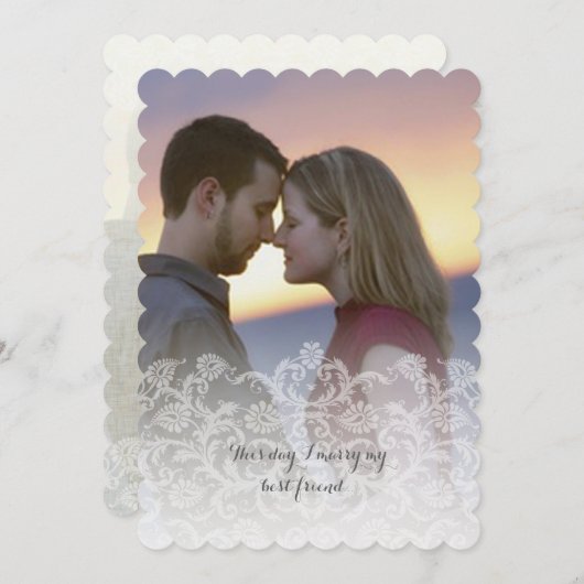 Foto Wedding  Heirloom Damask-uitnodigingen Kaart (Voorkant / Achterkant)