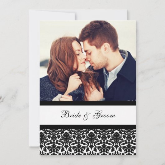 Foto Wedding Invitations Black Damask Kaart (Voorkant)