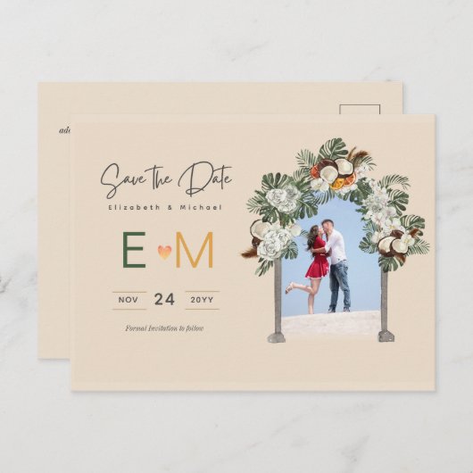 Foto Wedding Save the Date Terracotta Herfst Flora Briefkaart (Voorkant / Achterkant)